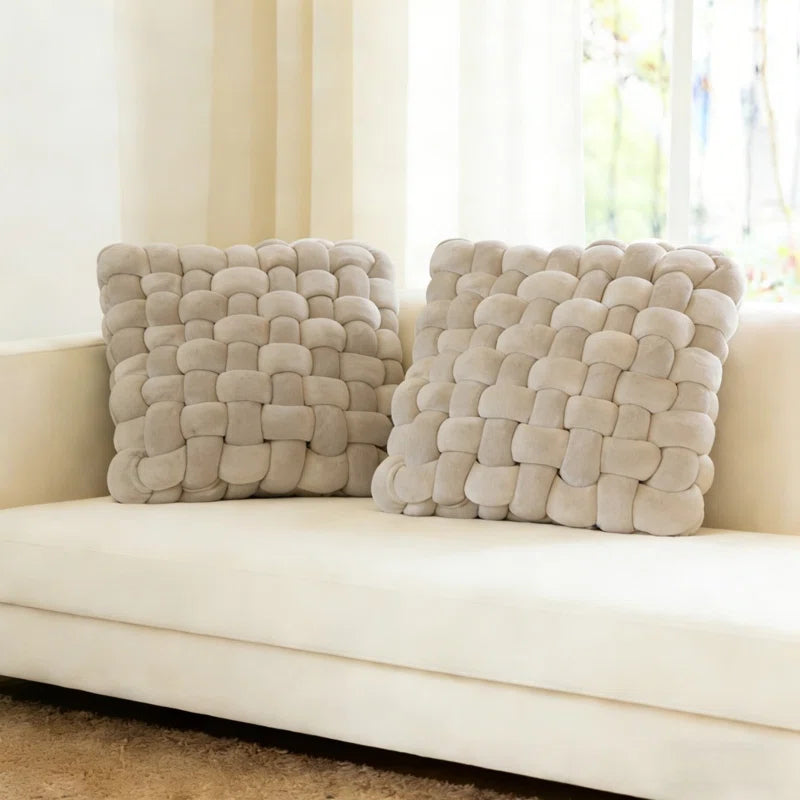 2 Pcs Soft Velvet Knot Square Pillows