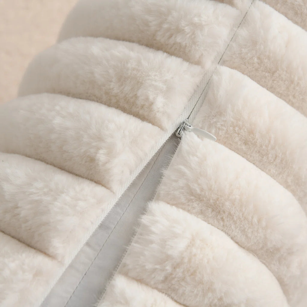 Soft Cozy Faux Rabbit Fur Throw Pillow Covers Striped Decorative Cushion Covers (Set of 2)