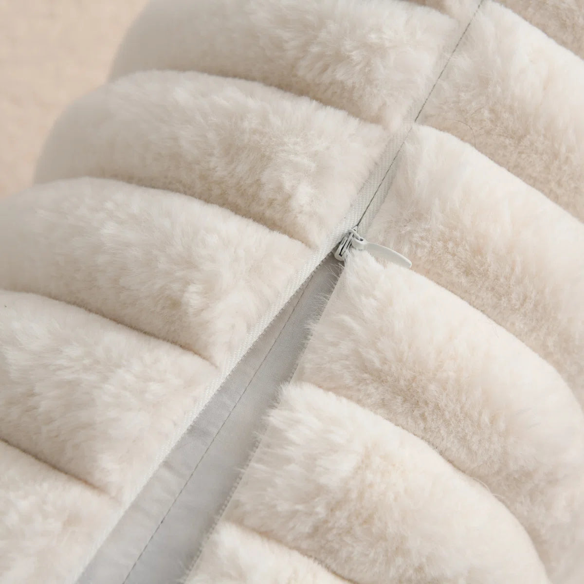 Soft Cozy Faux Rabbit Fur Throw Pillow Covers Striped Decorative Cushion Covers (Set of 2)
